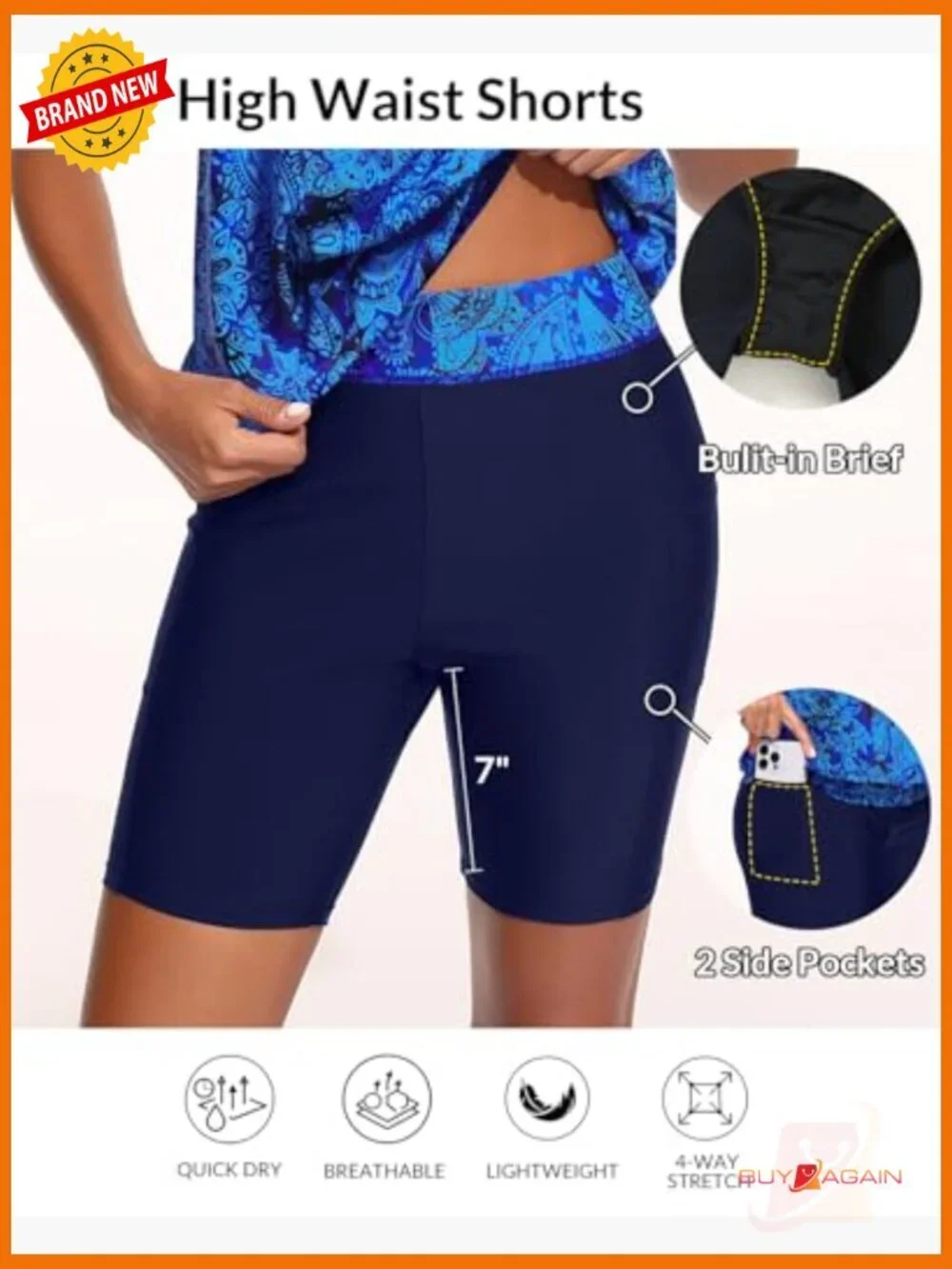 Tankini with Boy-Leg Shorts Blouson Athletic Bathing Suit 2 Piece